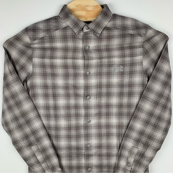 Under Armour Flannel Shirt Men's Small Tradesman Flex Gray Plaid Snap Vented - Picture 4 of 11